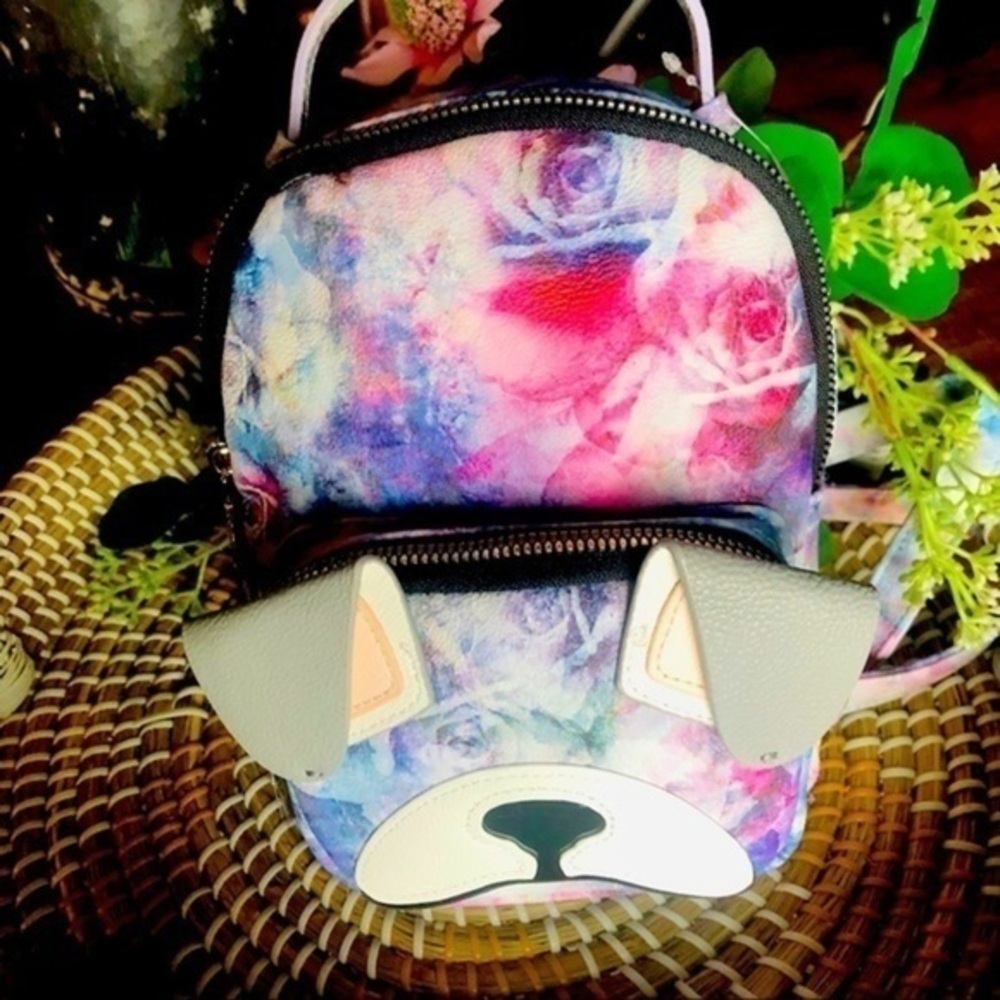Betsey Johnson Floral Puppy Dog Mini Backpack Pastel Roses Cute Bag NWT